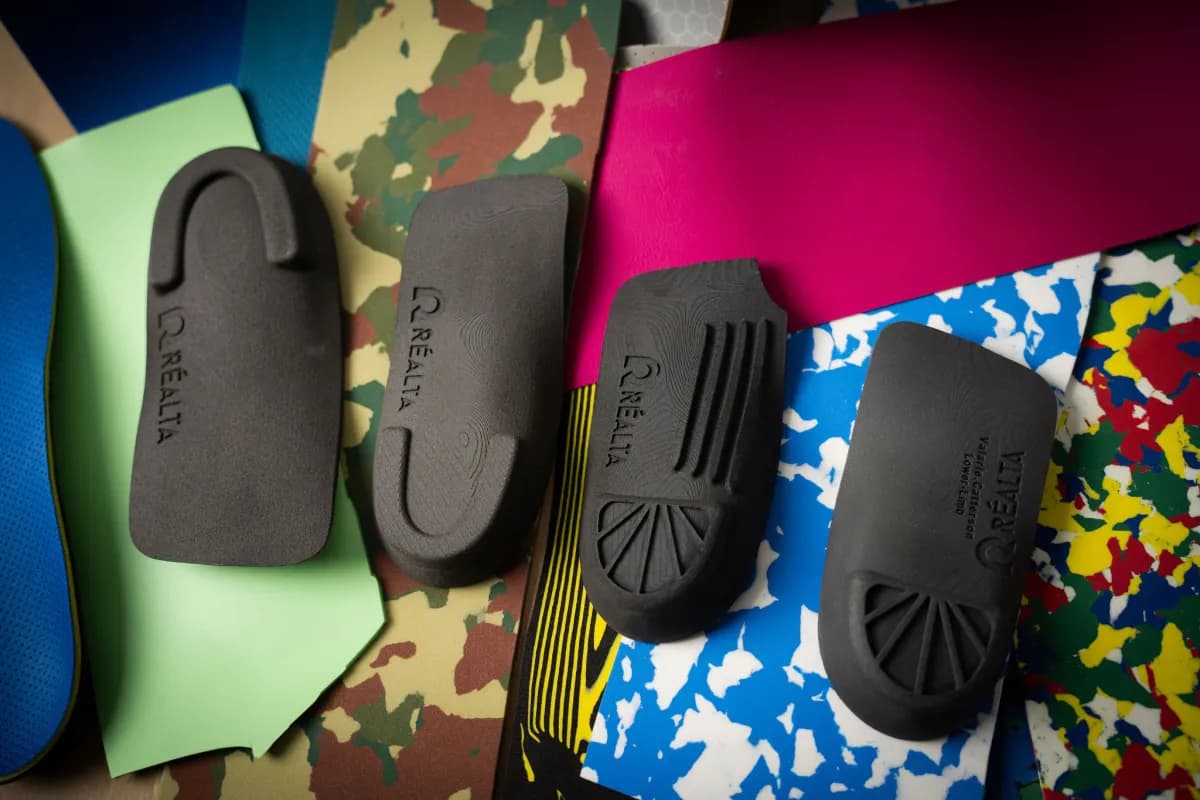 Range of Realta 3D printed orthotics with customisable top covers